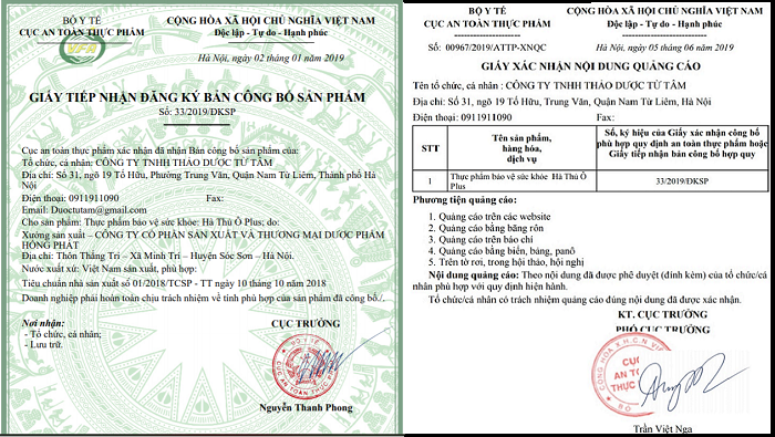 Hà Thủ Ô Plus 14 giấy phép bộ y tết cấp lưu hành sản phẩm hà thủ ô plus